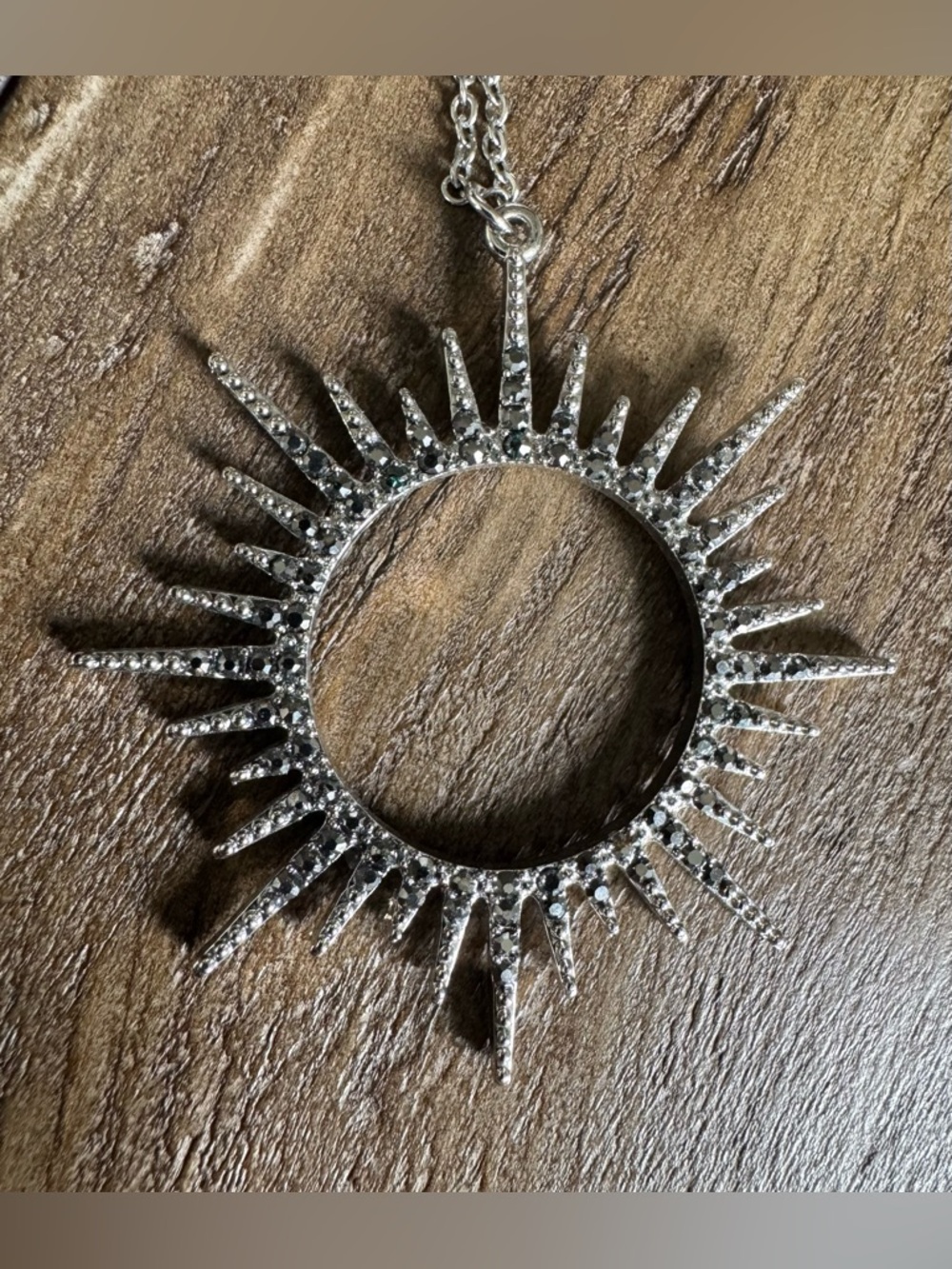 ZAD Silver Sunburst Crystal Pendant Necklace - Sparkling Halo Design